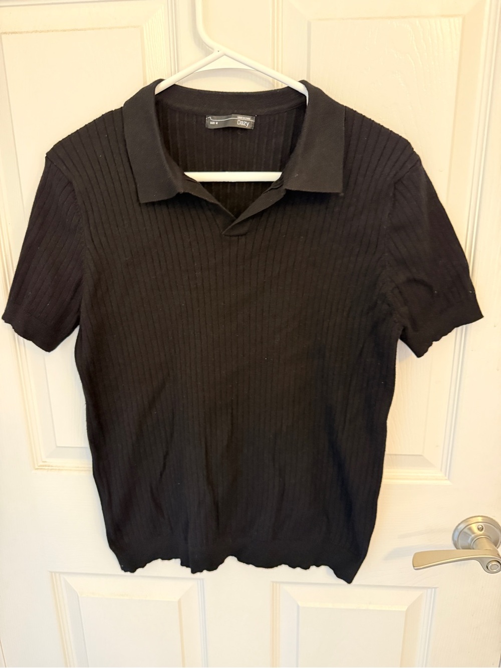 Old Navy Men's Black Ribbed Polo Shirt - Short Sleeve